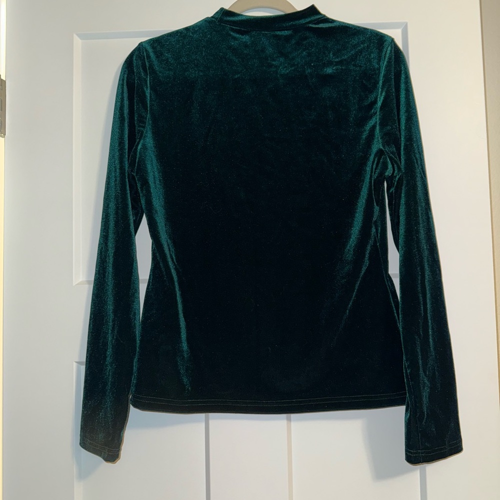 SHEIN Dark Green Velvet Long Sleeve Top - Picture 3 of 5
